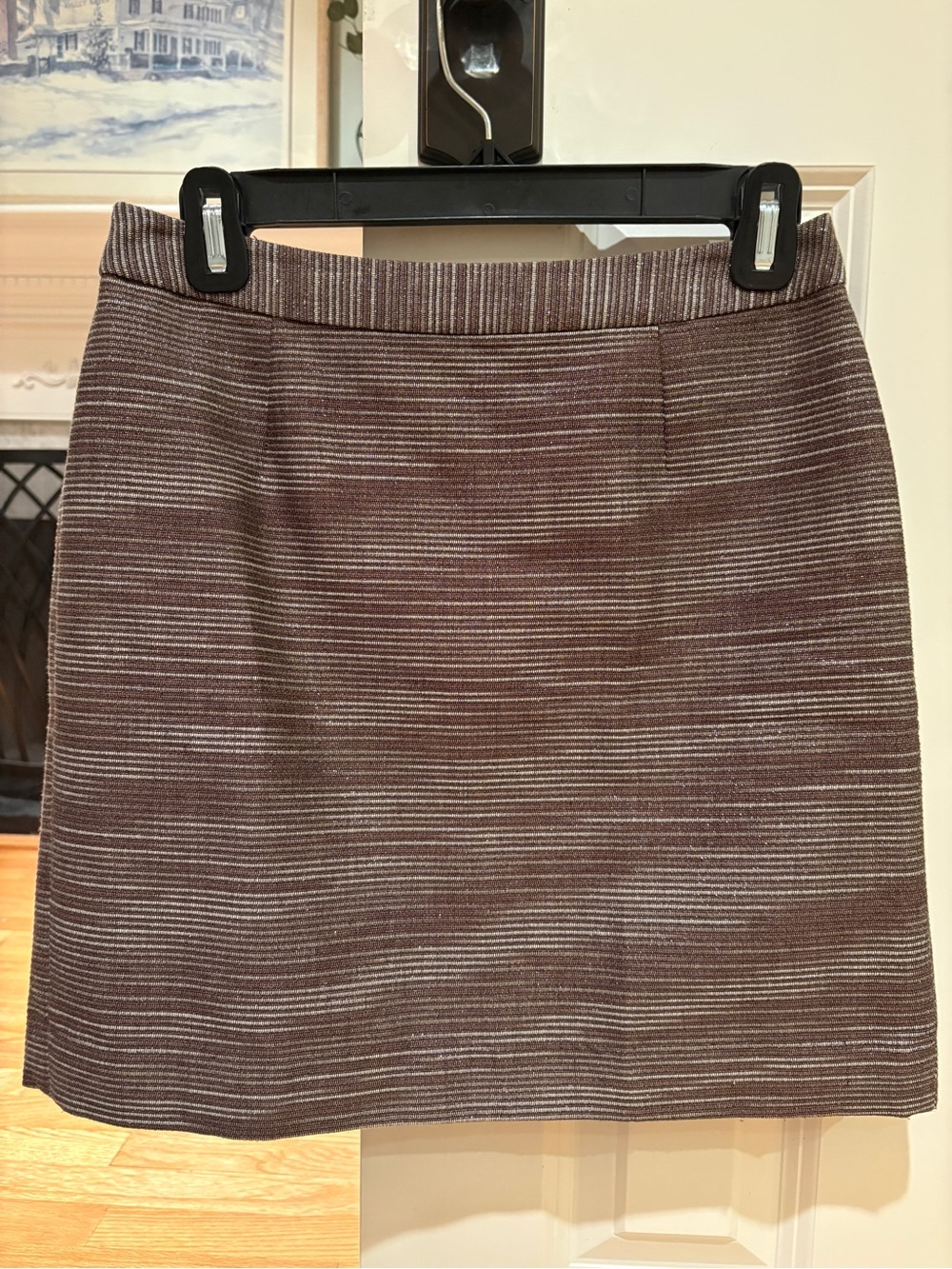 Banana Republic Striped Metallic Brown, Grey, Cream A-Line Skirt - Women